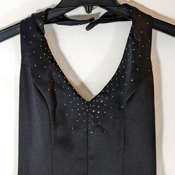 Dave & Johnny by Laura Ryner Prom Dress Black Halter Top Maxi Stone Beading - Picture 10 of 10